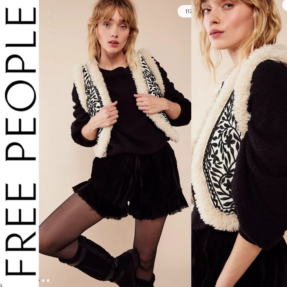 NWT FP One Noelle Sherpa Vest in ivory/black xs
